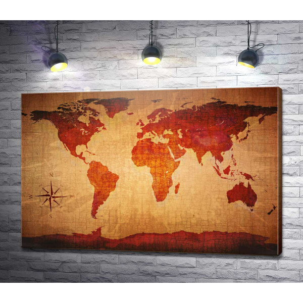 Стилізована карта світу у темно-червоних тонах