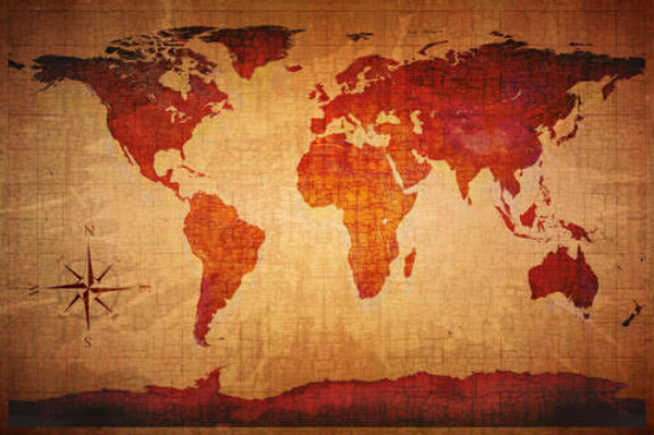 Стилизованная карта мира в темно-красных тонах