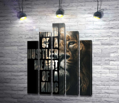 Модульна картина "Лев і напис "Mind of a hustler, heart of a king""