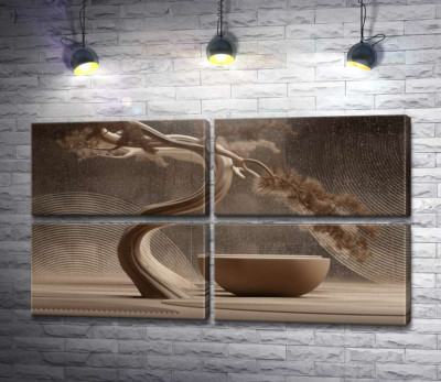 Дзен композиція: чаша, пісок, бонсай