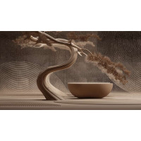 Дзен композиция: чаша, песок, бонсай