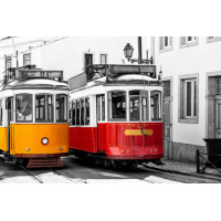 Червоний і жовтий ретро трамваї.