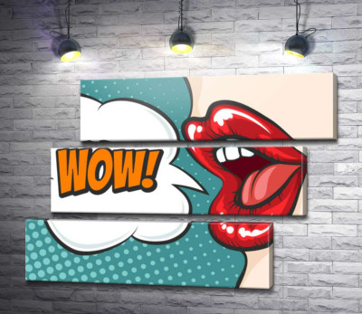 Модульна картина "Жіночі губи та вигук "Wow""