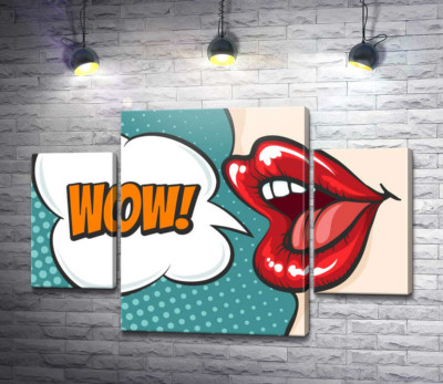 Модульна картина "Жіночі губи та вигук "Wow""