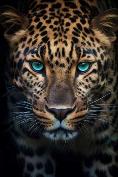 Портрет леопарда с бирюзовыми глазами
