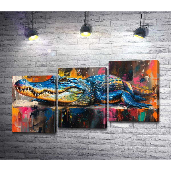 Разноцветный крокодил и брызги красок