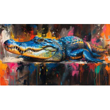 Разноцветный крокодил и брызги красок