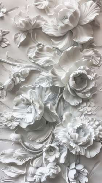 Білий барельєф пишних квітів