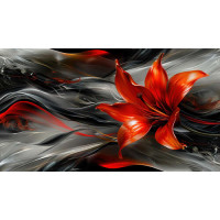 Красный цветок лилии среди абстрактных волн