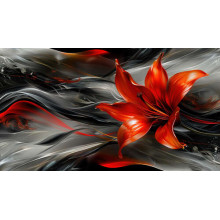 Красный цветок лилии среди абстрактных волн