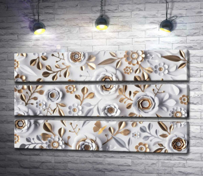 Бело-золотистые объемные цветы
