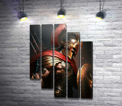 Модульна картина "Воїн-спартанець у золотистих обладунках"