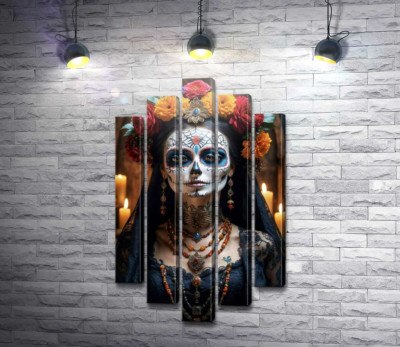 Модульная картина "Девушка в ярком образе Санта-Муэрте"