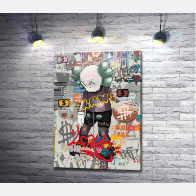 Арт плакат с персонажем Kaws в поп-арт стиле