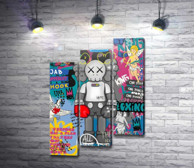 Модульная картина "Kaws персонаж в перчатках в стиле поп-арт"