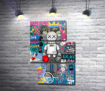 Модульная картина "Kaws персонаж в перчатках в стиле поп-арт"