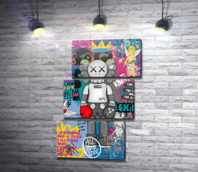 Модульная картина "Kaws персонаж в перчатках в стиле поп-арт"