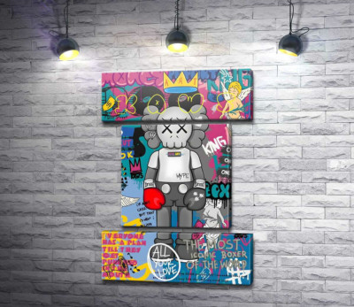 Модульна картина "Kaws персонаж у рукавичках у стилі поп-арт"