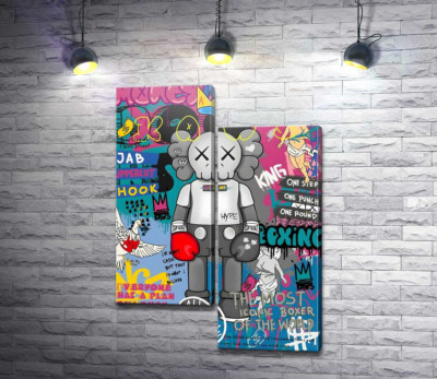 Модульна картина "Kaws персонаж у рукавичках у стилі поп-арт"