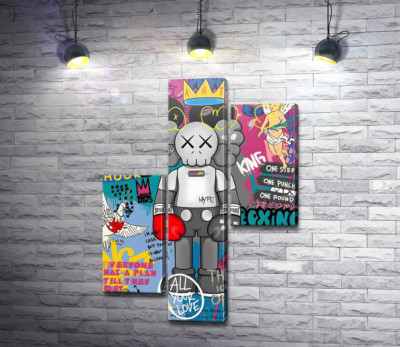 Kaws персонаж в перчатках в стиле поп-арт