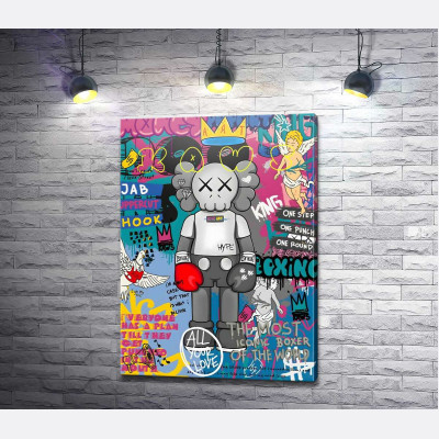 Kaws персонаж в перчатках в стиле поп-арт
