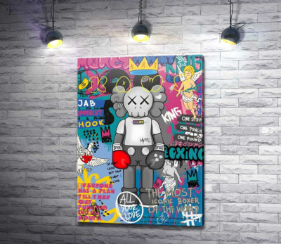 Kaws персонаж в перчатках в стиле поп-арт
