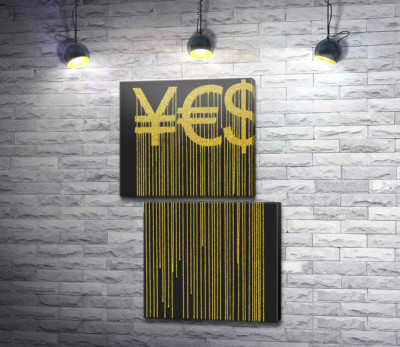 Модульна картина "YES: ієна, євро та долар у золотих потіках"