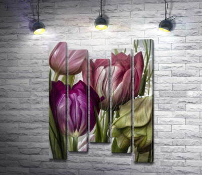 Модульна картина "Рожево-бузкові тюльпани"