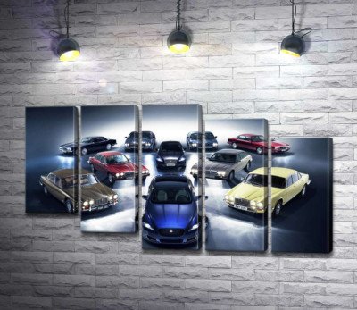 Модульная картина "Эволюция автомобилей Jaguar"