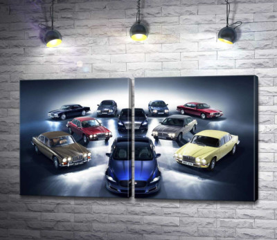 Модульна картина "Еволюція автомобілів Jaguar"