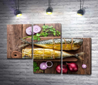 Модульна картина "Апетитна скумбрія на кухонній дошці"