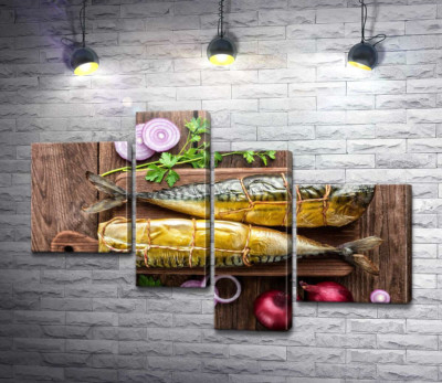 Модульная картина "Аппетитная скумбрия на кухонной доске"