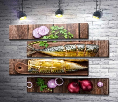 Модульная картина "Аппетитная скумбрия на кухонной доске"