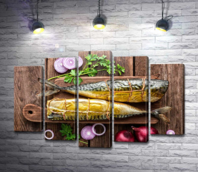 Модульная картина "Аппетитная скумбрия на кухонной доске"
