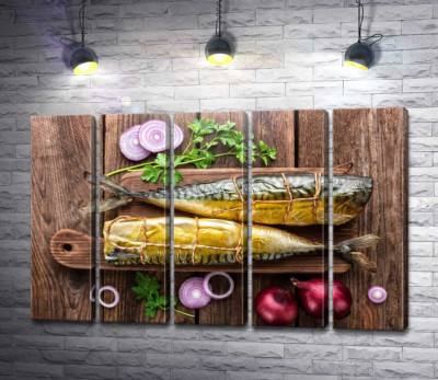 Модульная картина "Аппетитная скумбрия на кухонной доске"