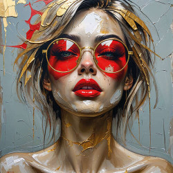 Арт портрет девушки в красной и золотистой палитре