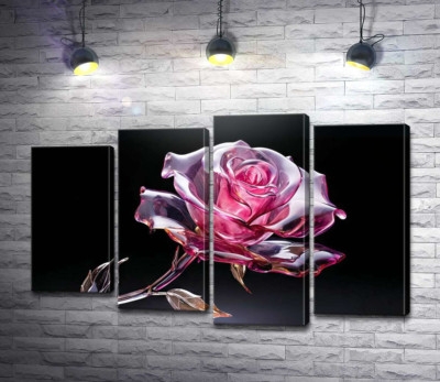 Модульна картина "Скляна троянда на чорному тлі"
