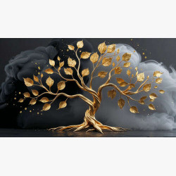 Золотое дерево на фоне черно белой дымки