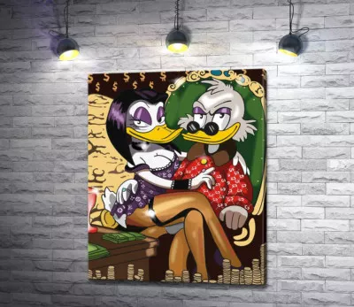 Магика де Гипноз (Magica De Spell) соблазнительно сидит на руках у Скруджа МакДака (Scrooge McDuck)