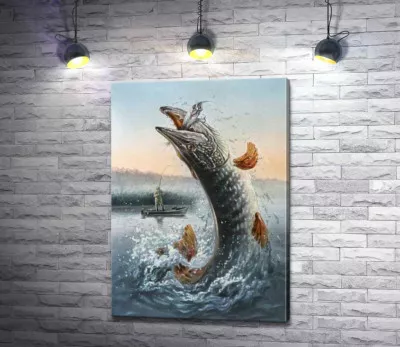 Щука вистрибнула з води, ловлячи приманку