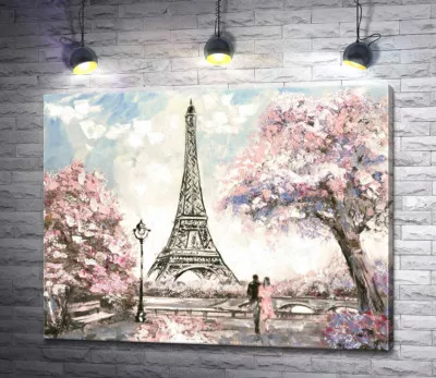 Вид на Ейфелева вежу (Eiffel tower) з квітучої весняної набережної