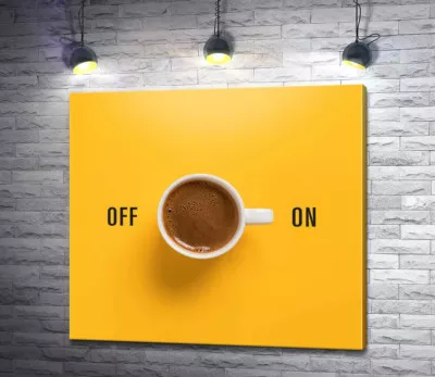 Чашка кави та напис "On - Off"