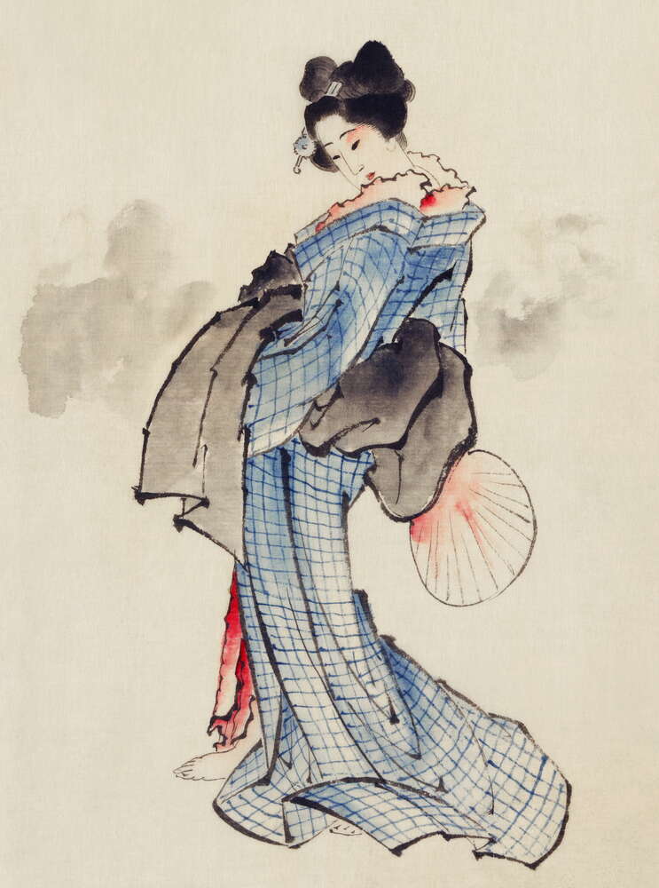 картина-постер Японська гейша в блакитному кімоно
