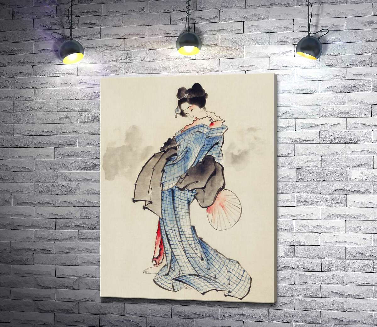 картина Японская гейша в голубом кимоно
