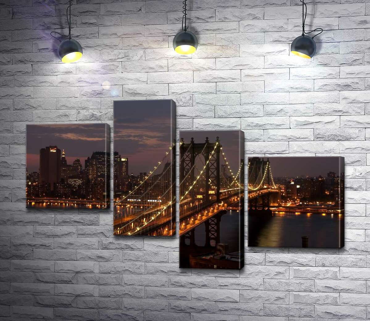 модульна картина Вогні Бруклінського мосту (The Brooklyn Bridge) освічують нічну дорогу (Модуль №21)