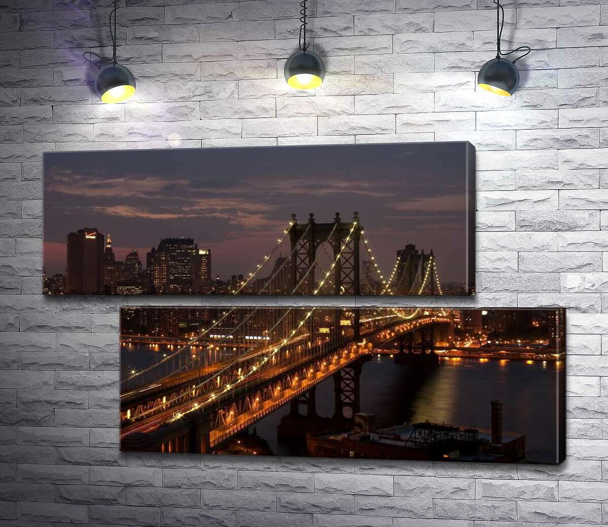 модульна картина Вогні Бруклінського мосту (The Brooklyn Bridge) освічують нічну дорогу (Модуль №8)