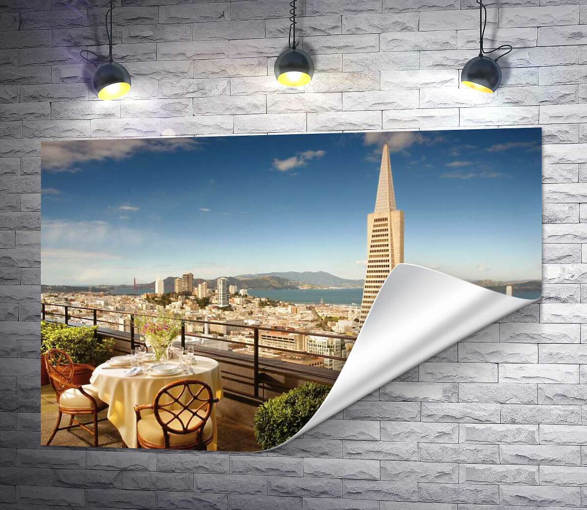 печать Уютная терраса с видом на погожий Сан-Франциско