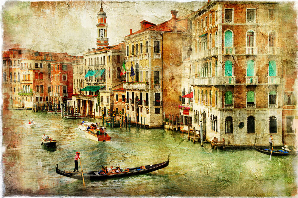 картина-постер Старовинні будинки споглядають жвавий Гранд-канал
