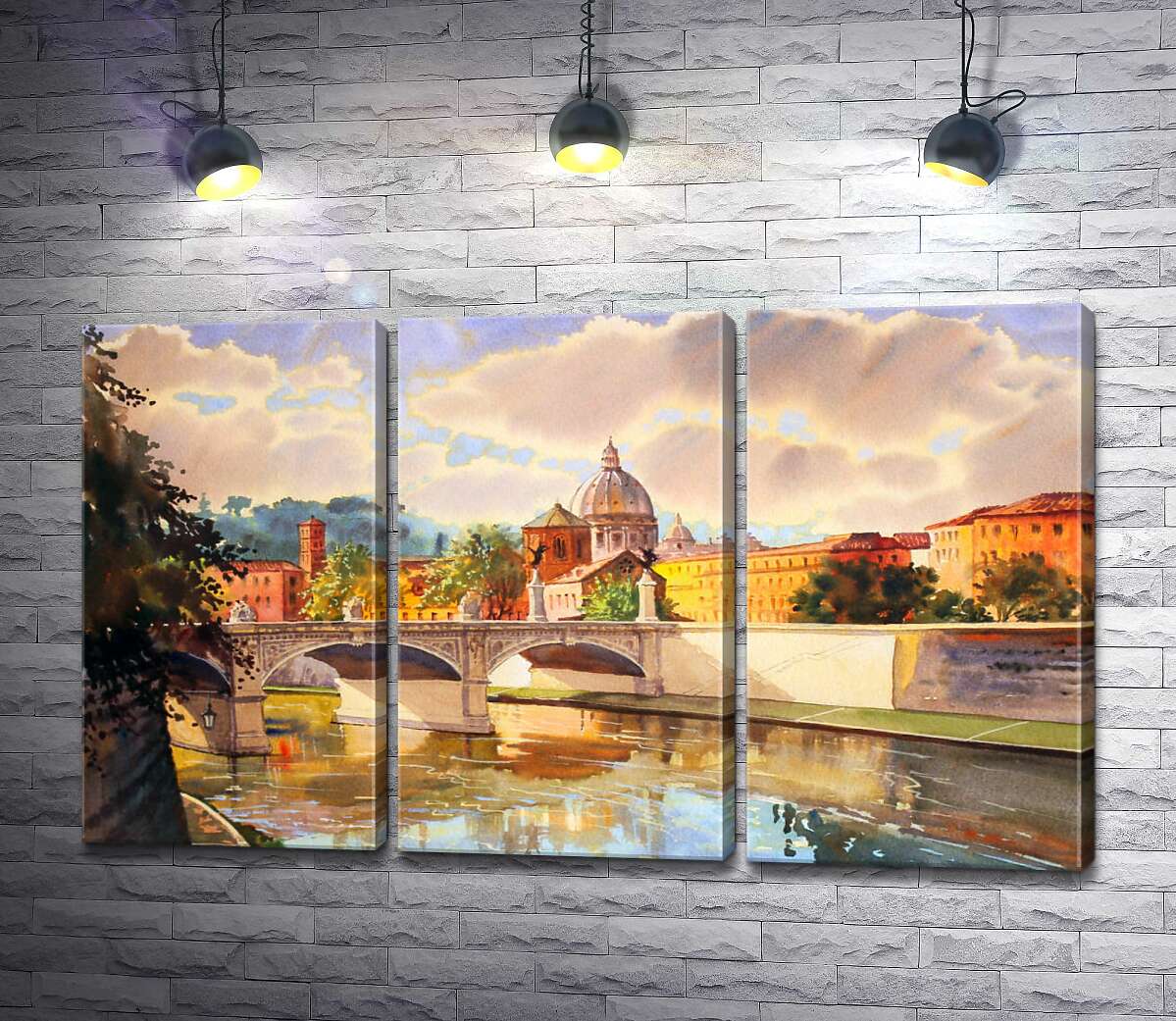 модульна картина Білосніжний міст Святого Ангела (St. Angelo Bridge) над річкою Тибр (Модуль №2)