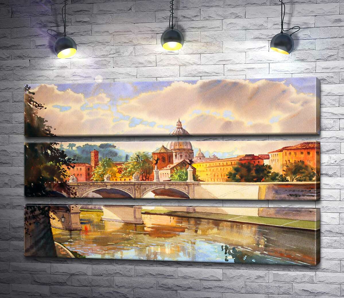 модульная картина Белоснежный мост святого Ангела (St. Angelo Bridge) над речкой Тибр (Модуль №15)